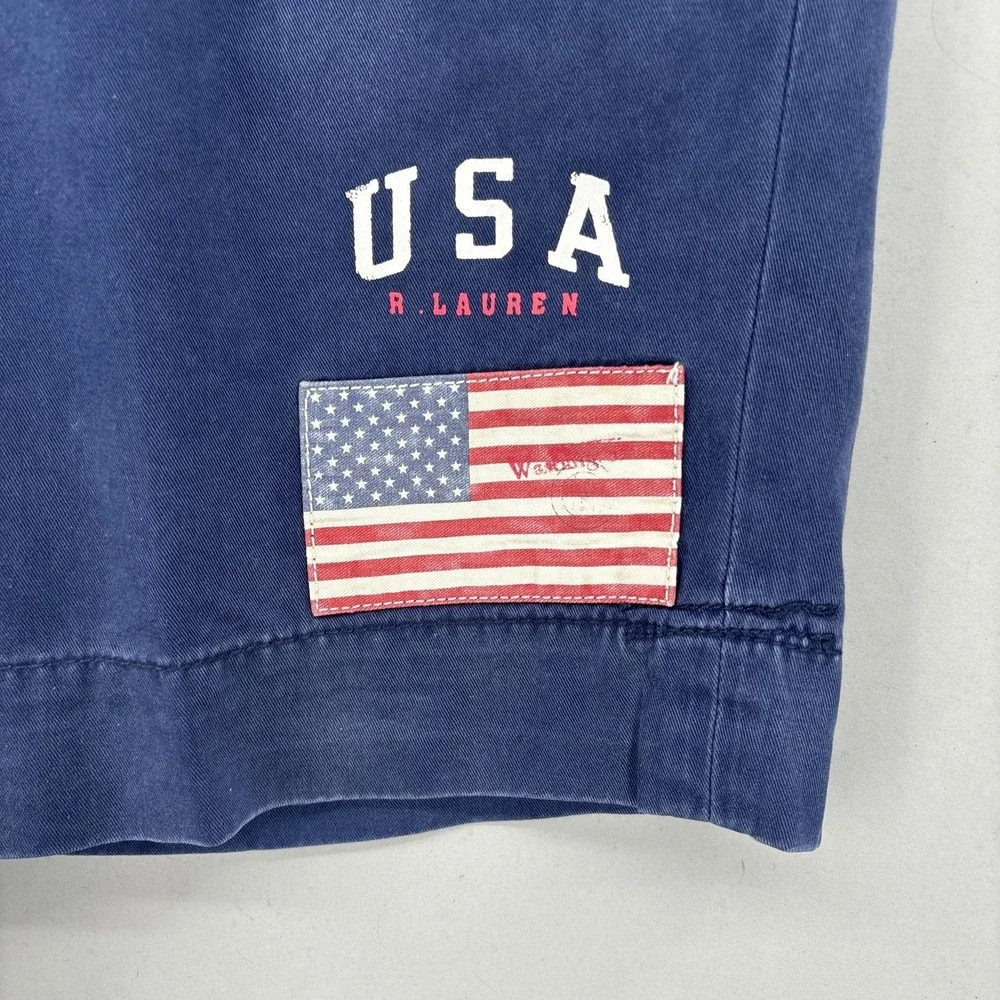 Polo Ralph Lauren Shorts Mens 40 Blue‎ USA Flag Chino Canvas 9